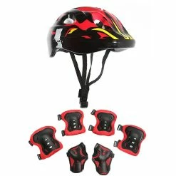BESTORE Red Fire Style Genouillères Pour Enfants Casque 7 Pièces Ensemble
