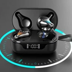 Wabjtam Écouteurs Sans Fil Bluetooth 5.0 Casque Hi-fi Stéréo Son Intégré Mic Touch Control Led Power Display Pour Entraînement Running Work (noir)