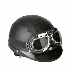 Unbranded Casque Semi-cuir Ouvert Casque De Moto Avec Visière Adapté Pour Moto, Cruiser, Touring, Vélo Et Scooter
