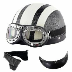 Unbranded Casque Harley Moto Demi-visage Casque En Cuir Avec Lunettes Anti-uv 54-60cm